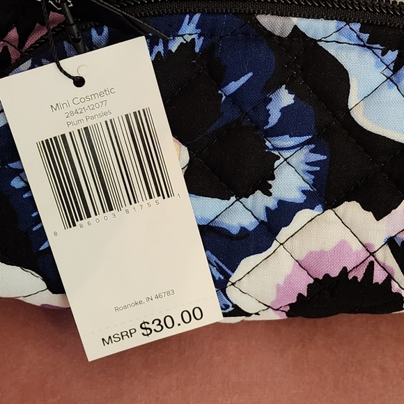 Vera Bradley Cotton Mini Cosmetic Makeup Organizer Bag plum pansies NWT - Picture 2 of 2